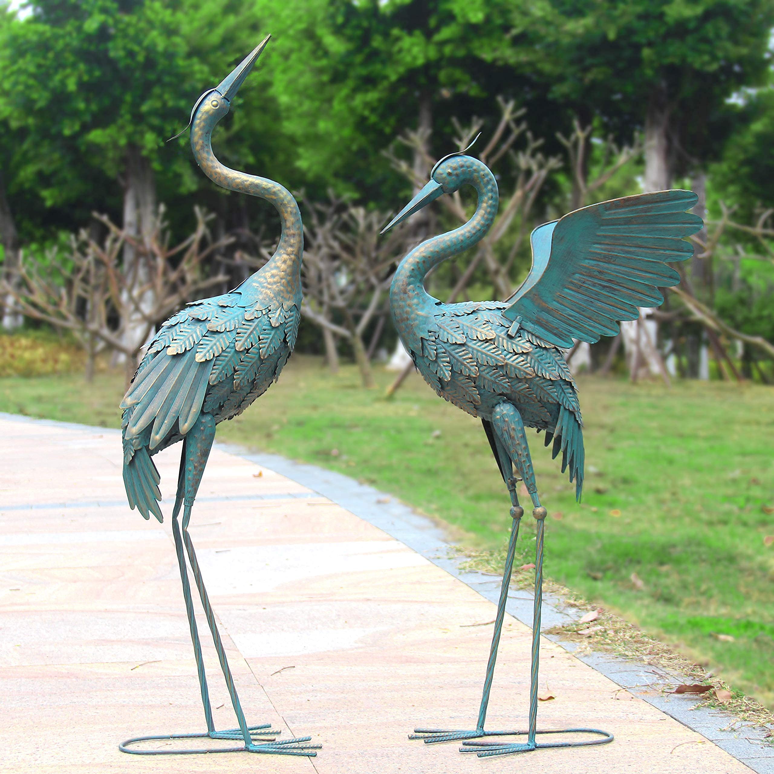 Oritty front view crane statue showing elegant silhouette and curb appeal