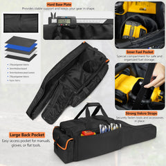 ORKELS side pockets with expandable mesh holding chain oil bottle and gloves