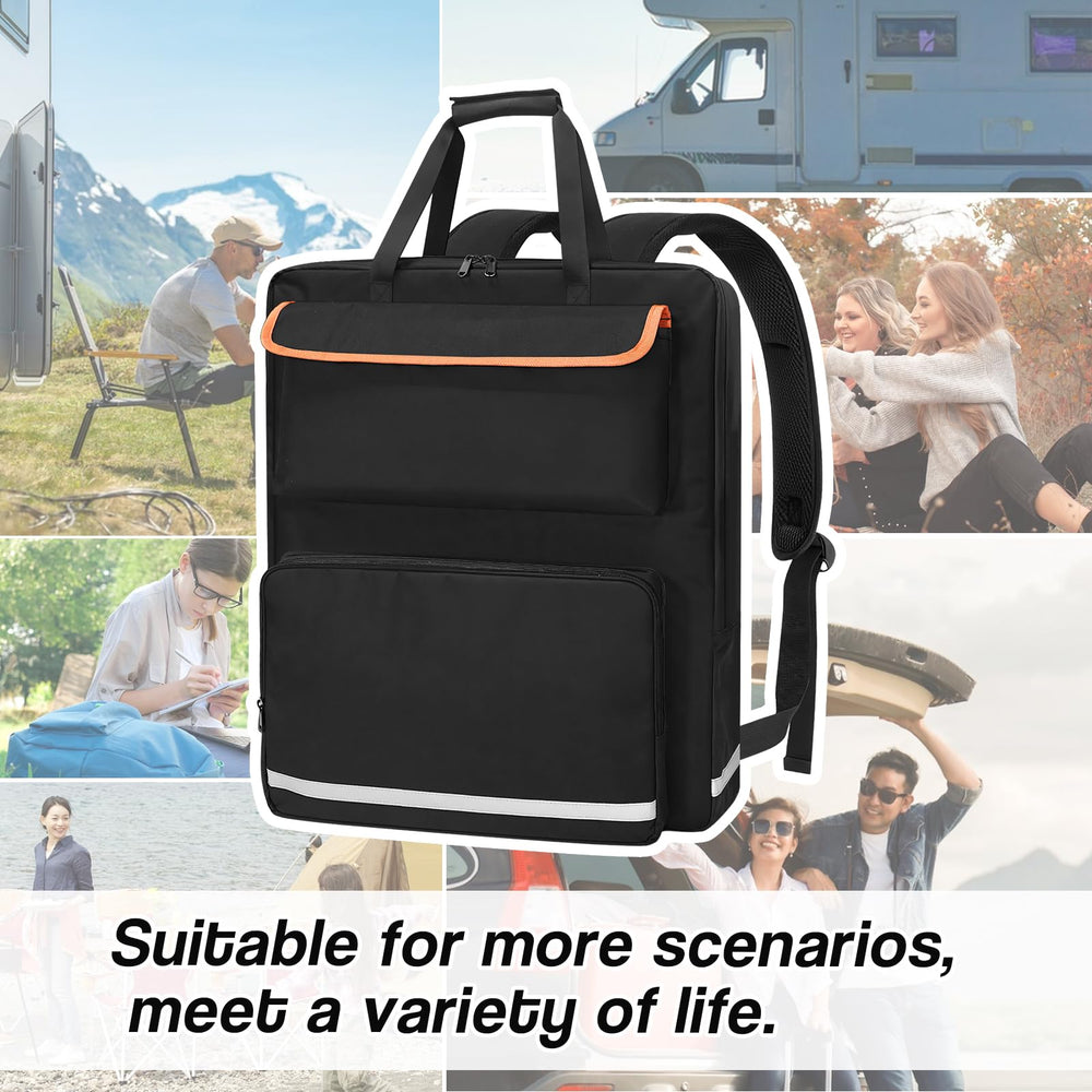 ORKELS lifestyle camping scene with bag and panel illustrating travel readiness