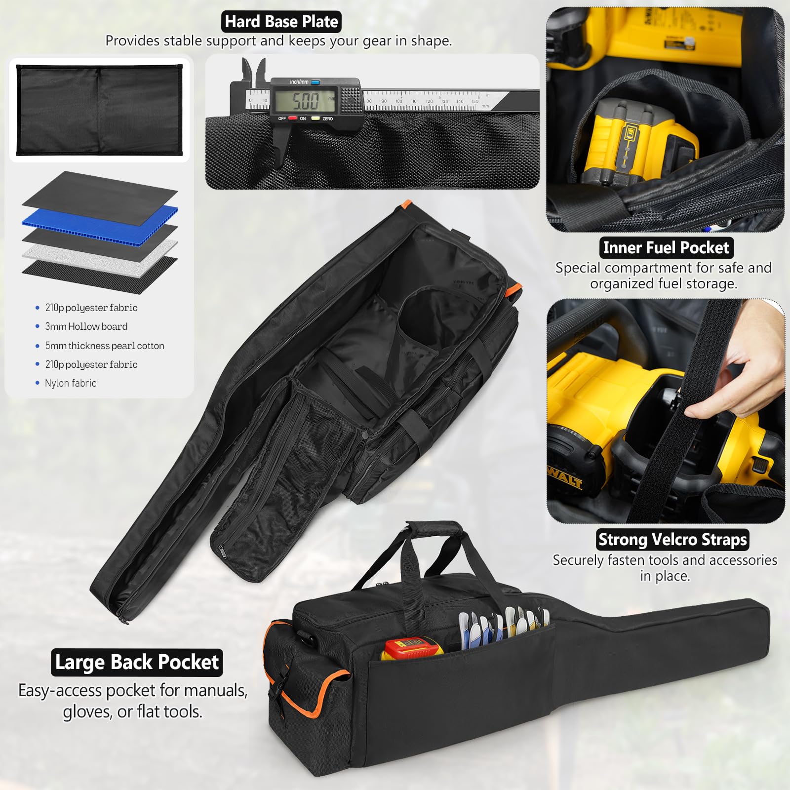 ORKELS open bag showing padded interior and pockets for safe tool organization