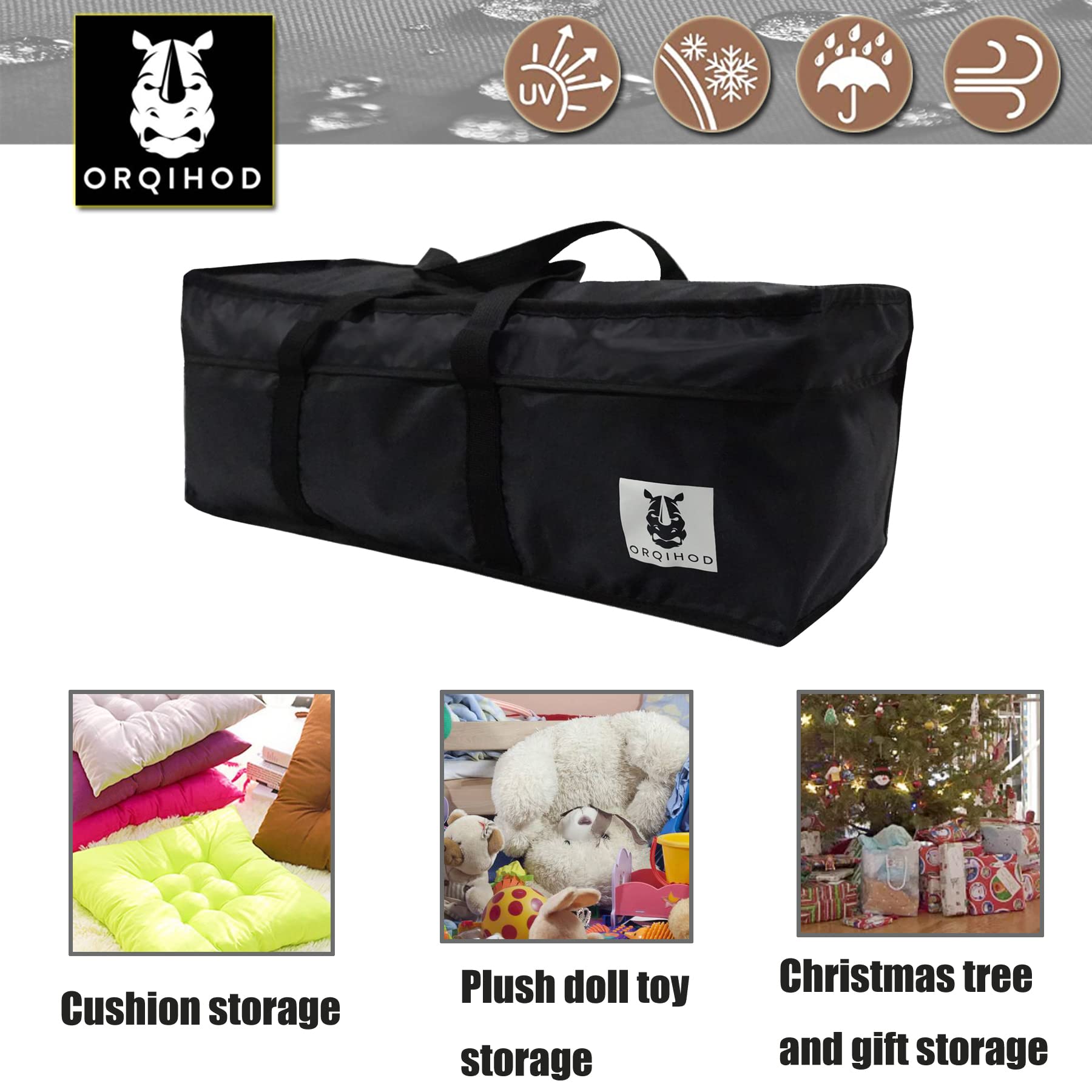 Orqihod bag in use with patio cushions inside demonstrating easy loading