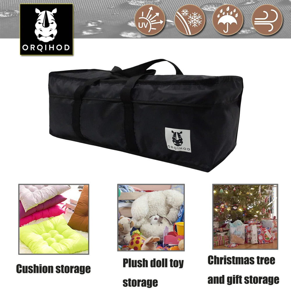 Orqihod bag in use with patio cushions inside demonstrating easy loading