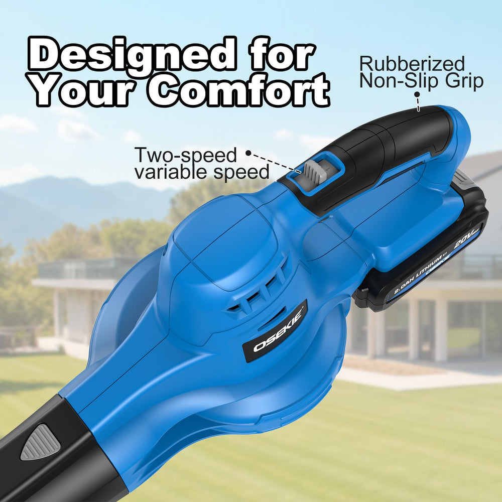 OSEKIE blower held in hand comparing lightweight 3.3 lbs for reduced fatigue