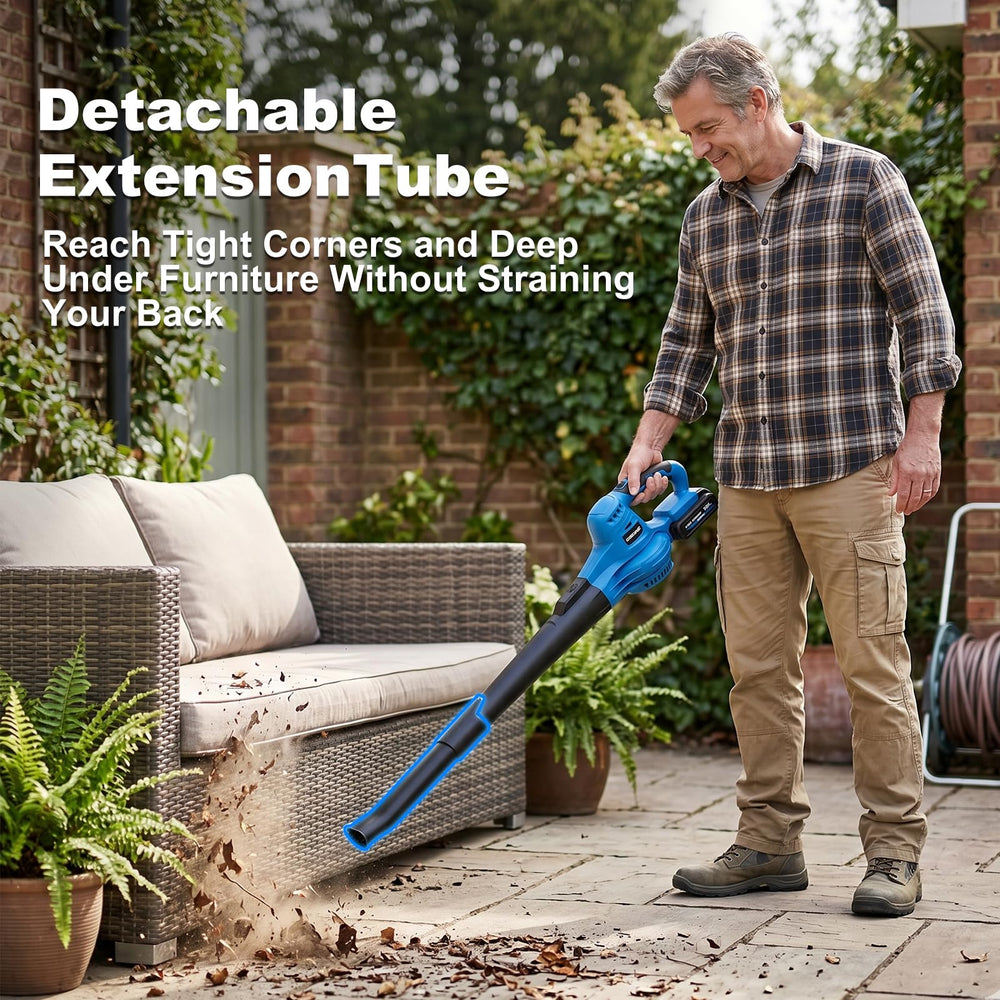 OSEKIE blower in use on lawn clearing leaves quickly for tidy outdoor spaces