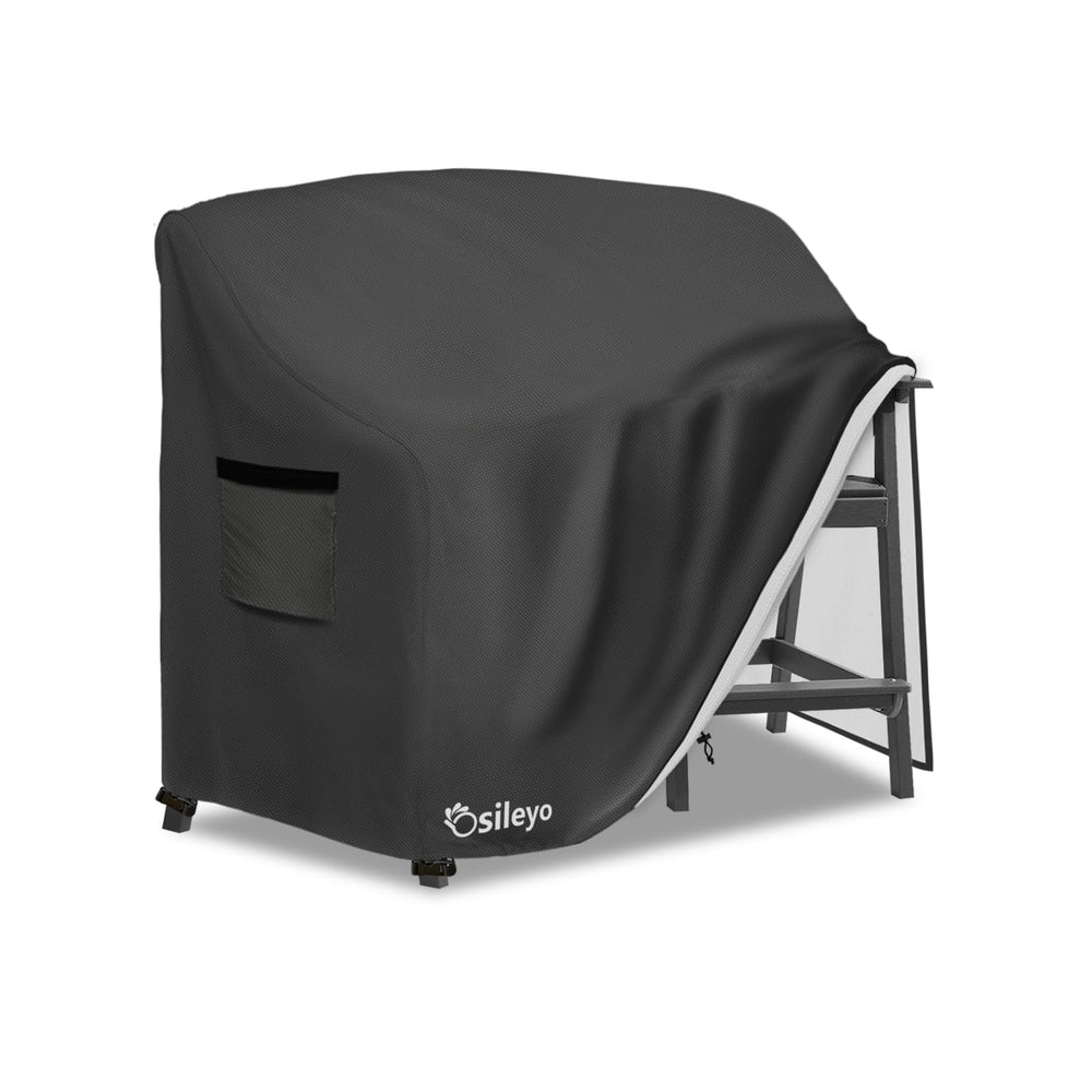 Osileyo front view of covered tall Adirondack set showing full protection benefit
