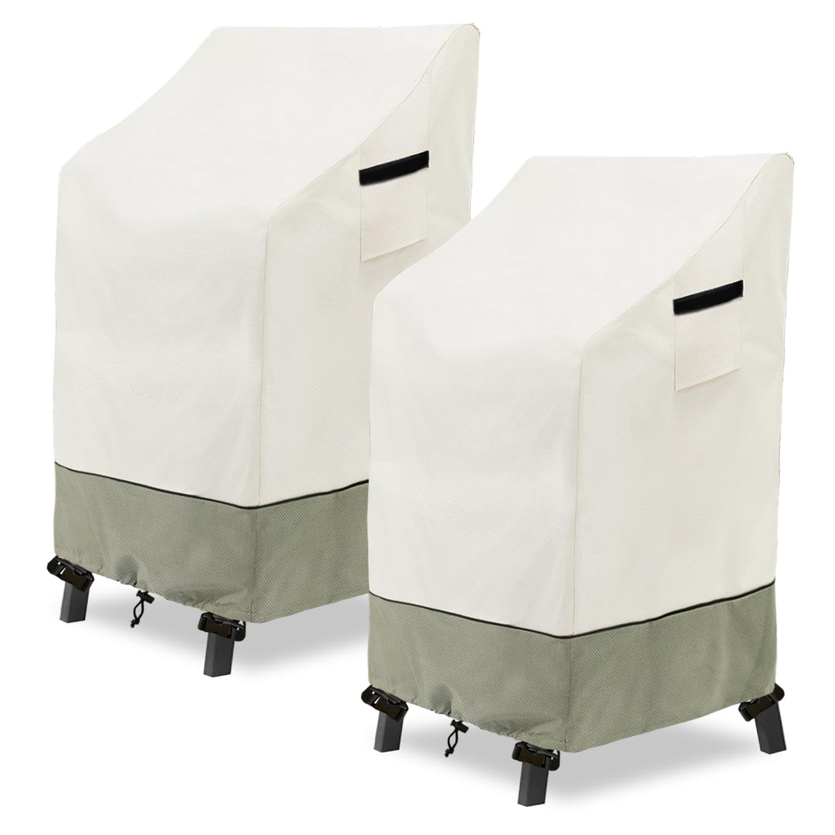 Osileyo front view of two beige covers protecting chairs, shows full coverage benefit