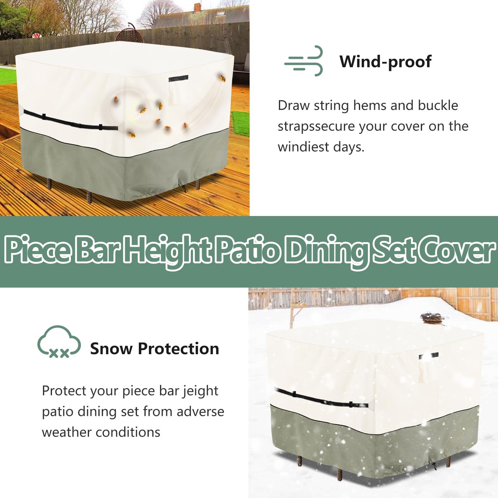 Osileyo cover in use over a wicker bar table on patio providing full protection