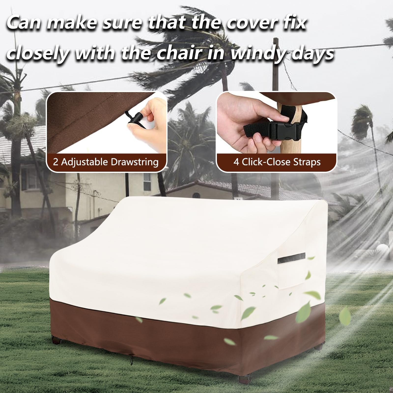 Osileyo cover in use on patio loveseat, preserves cushions and appearance