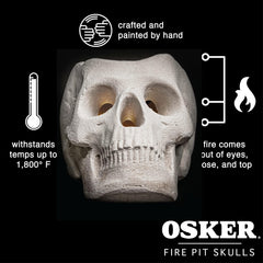 OSKER skull with flames coming through eye sockets and nose for striking ambiance