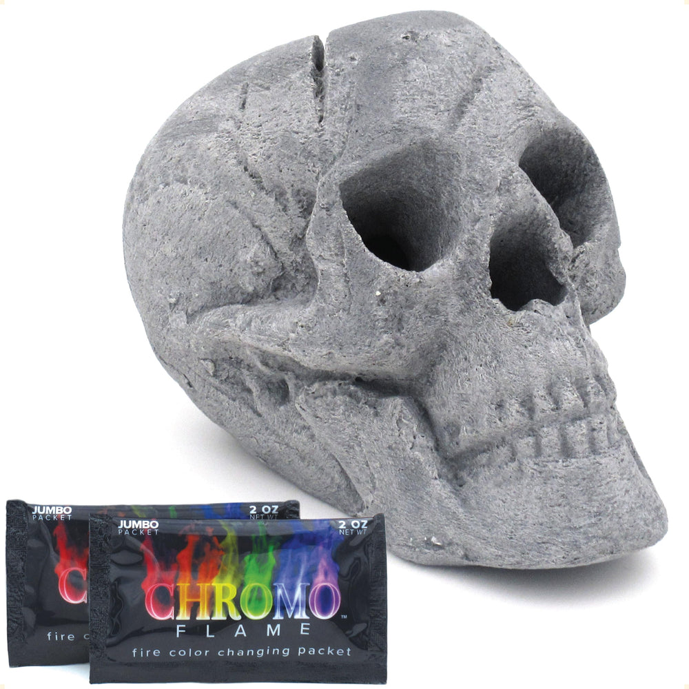 OSKER skull front view showing dramatic flame pathways and decorative benefit