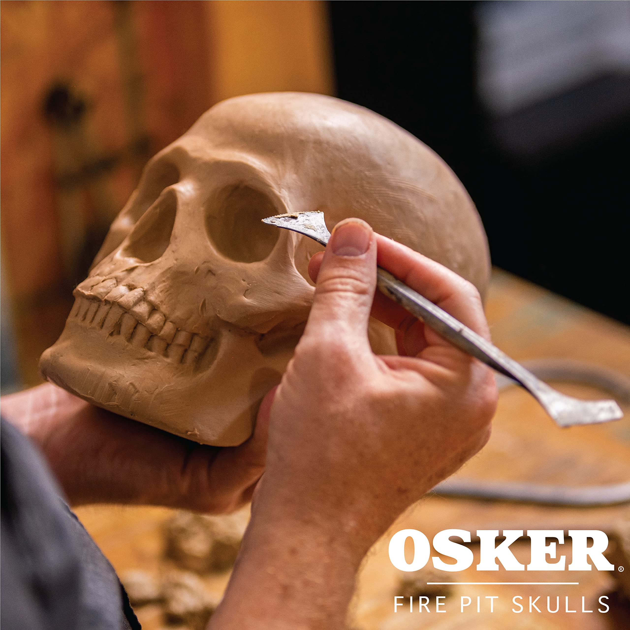 OSKER skull nestled in foam packaging demonstrating protected shipping benefit