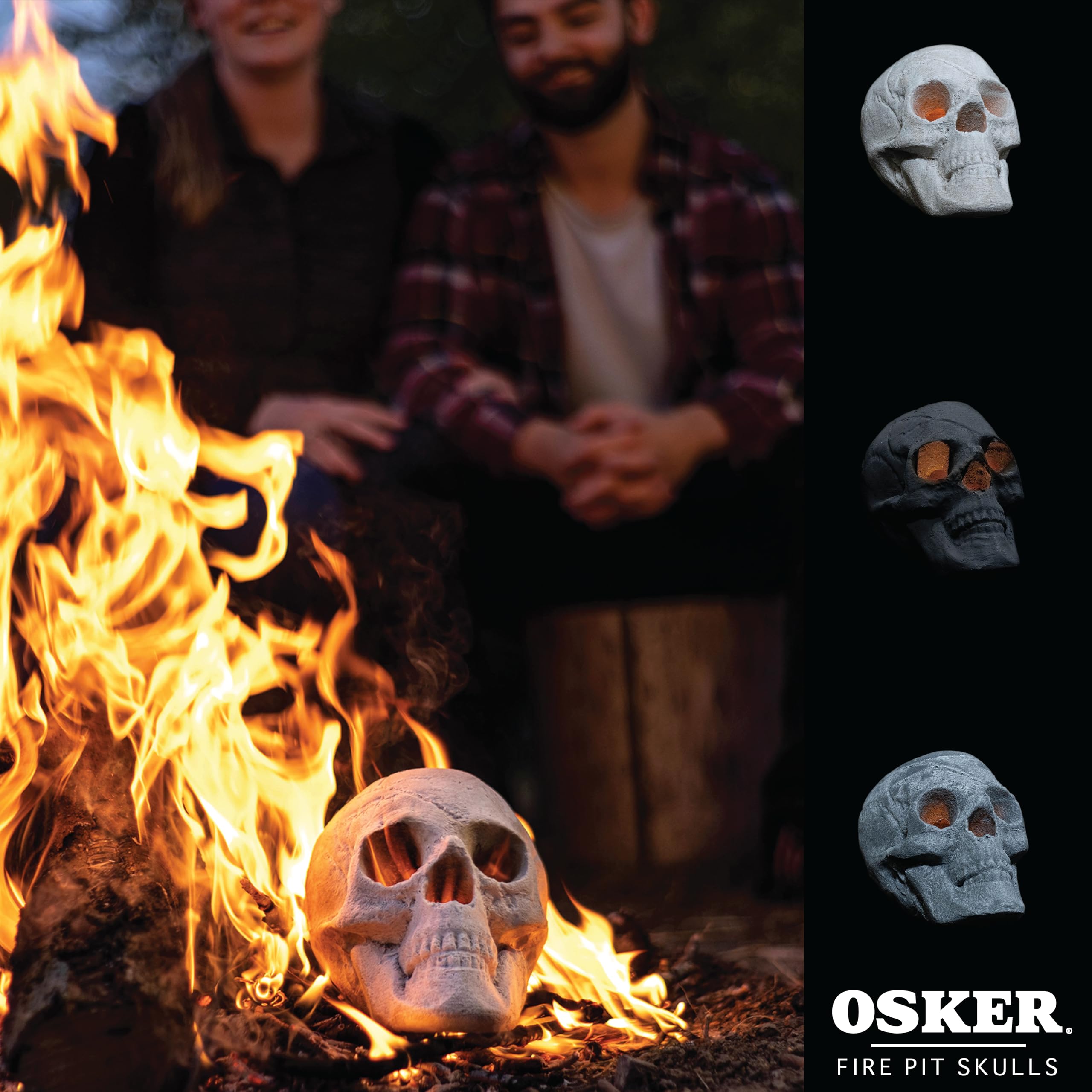 OSKER skull beside color packets showing how to add vibrant flame hues benefit