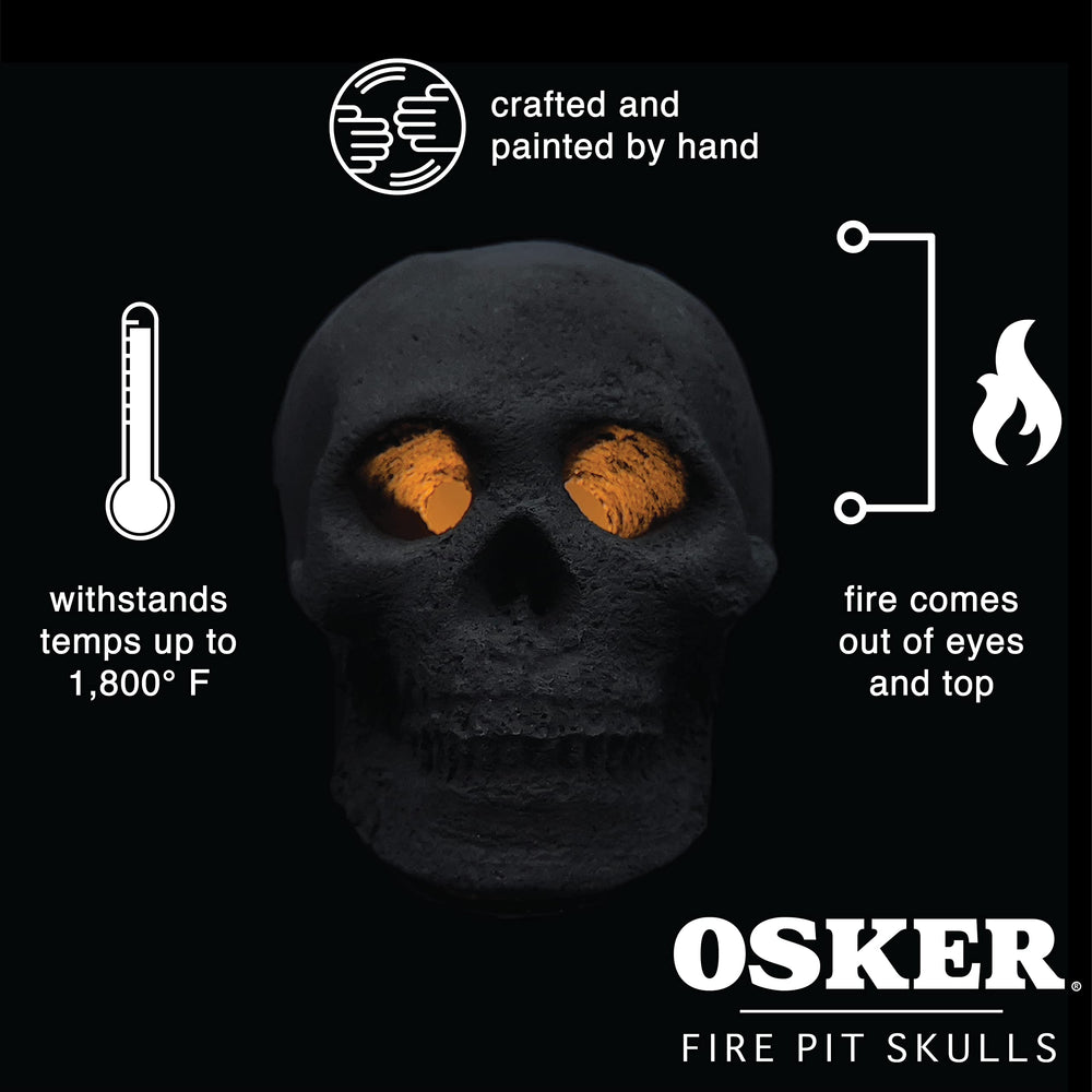 OSKER skulls placed in a firepit producing dramatic flame visuals