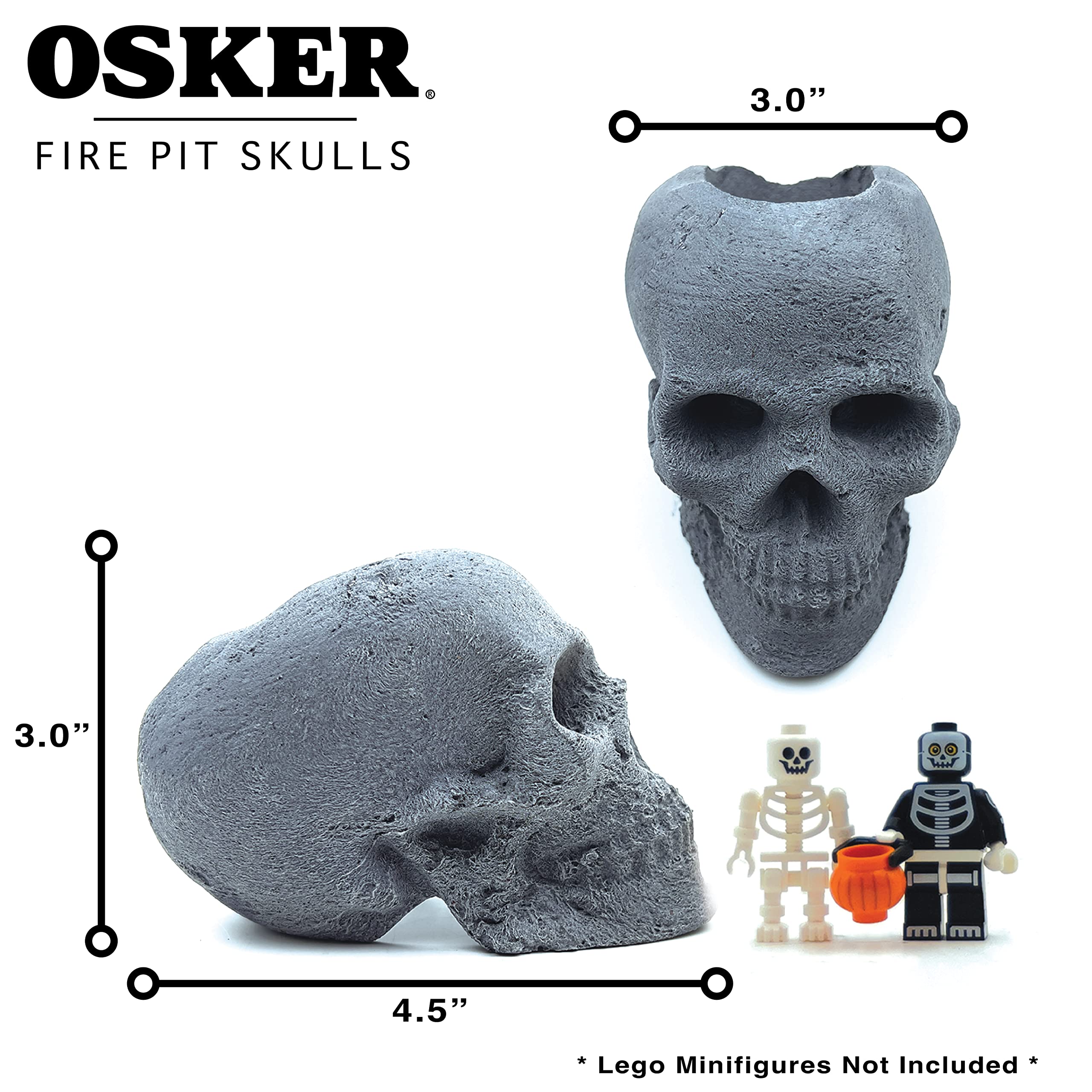 OSKER three skulls arranged together for layered visual impact by a fire