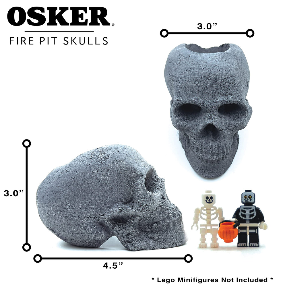 OSKER three skulls arranged together for layered visual impact by a fire