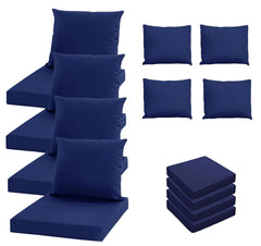 Oslimea front view of four blue cushion covers showing refreshed patio style