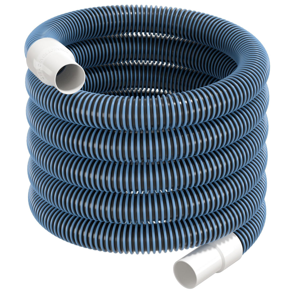 OSMOFUZE hose in a backyard pool setting illustrating practical use and tidy storage benefit