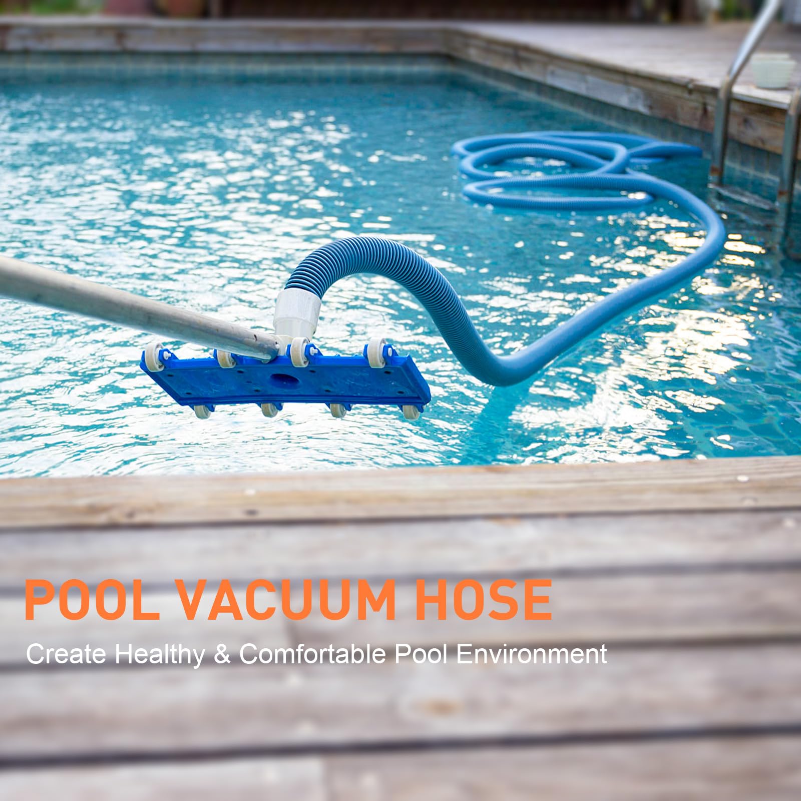 OSMOFUZE coiled 27 ft hose beside a tape measure conveying true length and compact storage benefit