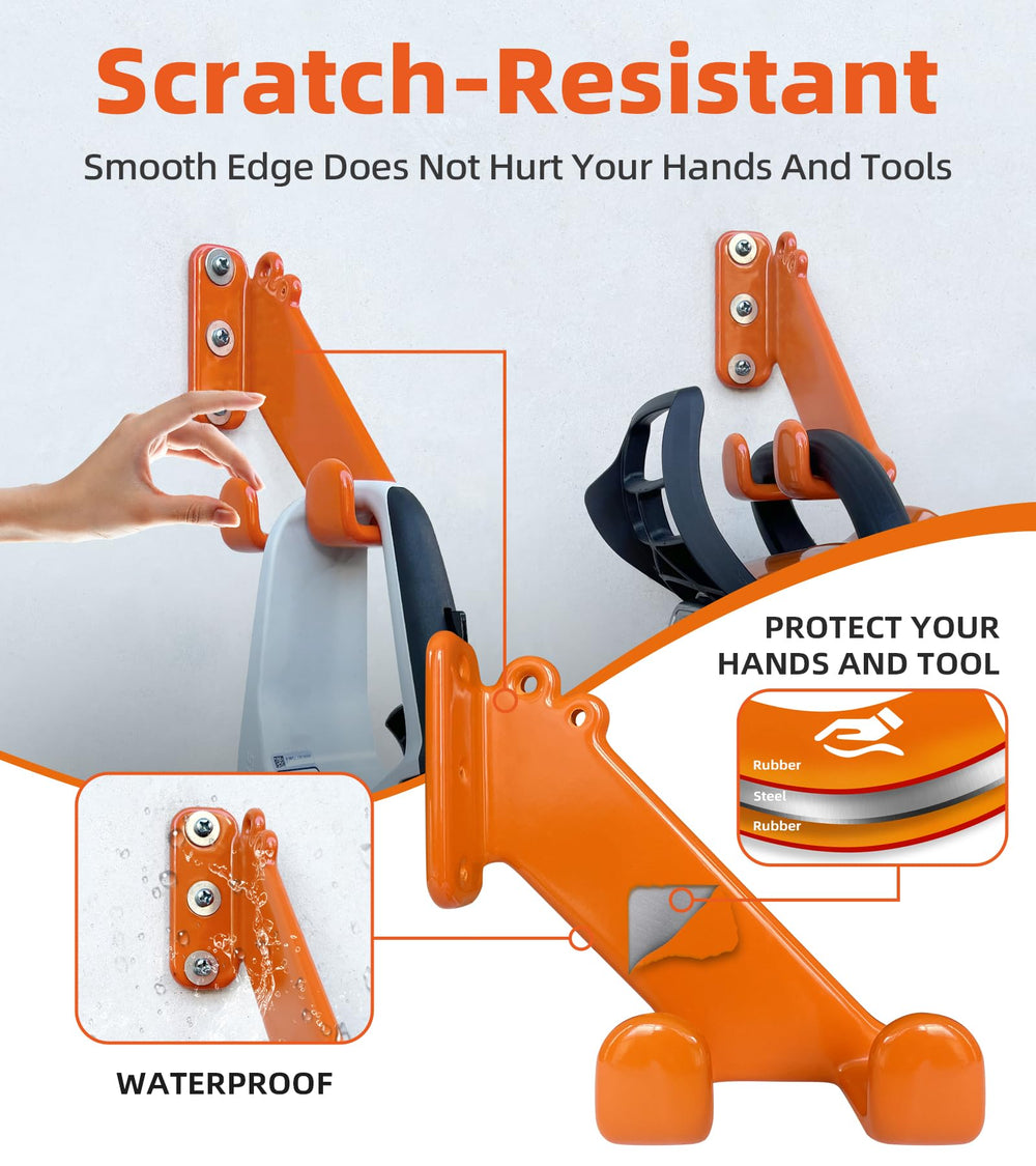 OSROENE hanger mounted horizontally holding a chainsaw for tidy garage storage and quick access