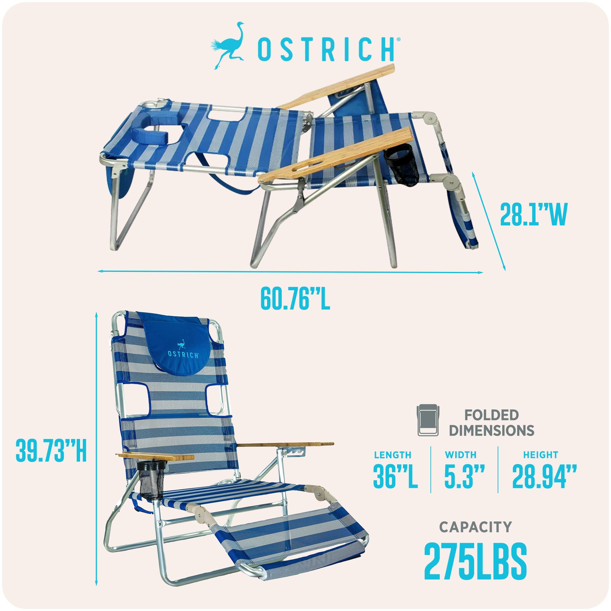Ostrich folded chair with carry strap illustrating lightweight portable travel convenience