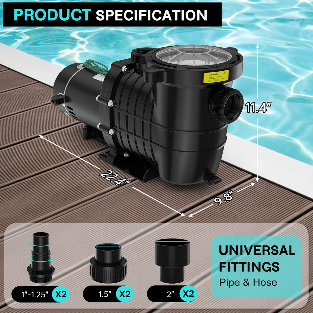 Oswerpon powering an above‑ground pool showing compatible setup and compact footprint benefit