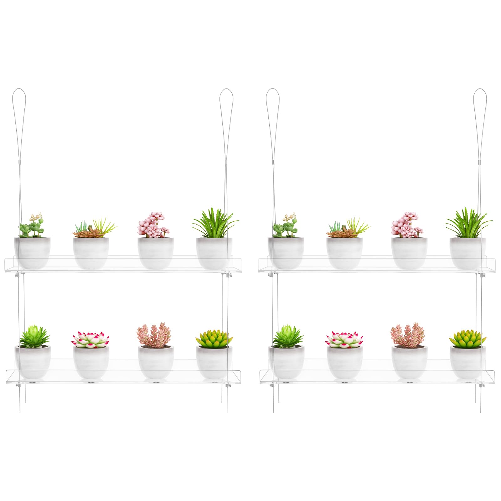 OtNiap front view clear two-tier shelf showing neat plant display and space-saving benefit
