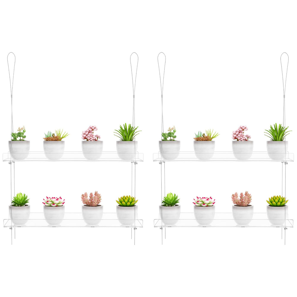 OtNiap front view clear two-tier shelf showing neat plant display and space-saving benefit