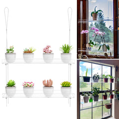 OtNiap shelf loaded with pots in sunny window showing more light for plants benefit
