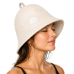OTONANOSAUNABU front view of cotton sauna hat showing clean Japanese design and comfort