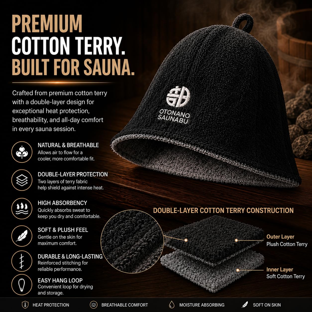 OTONANOSAUNABU on model showing unisex fit and practical styling