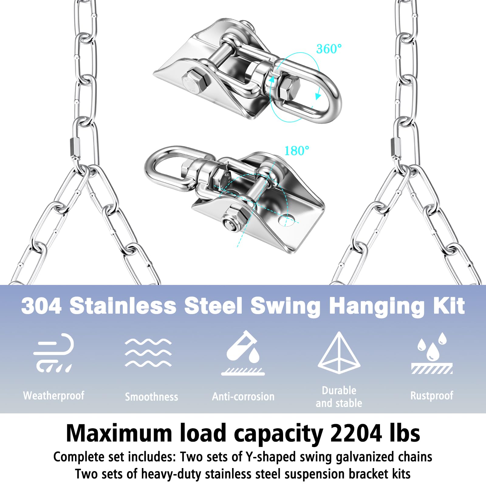 Otoolling 360° stainless steel swivel hanger detail showing smooth rotation benefit