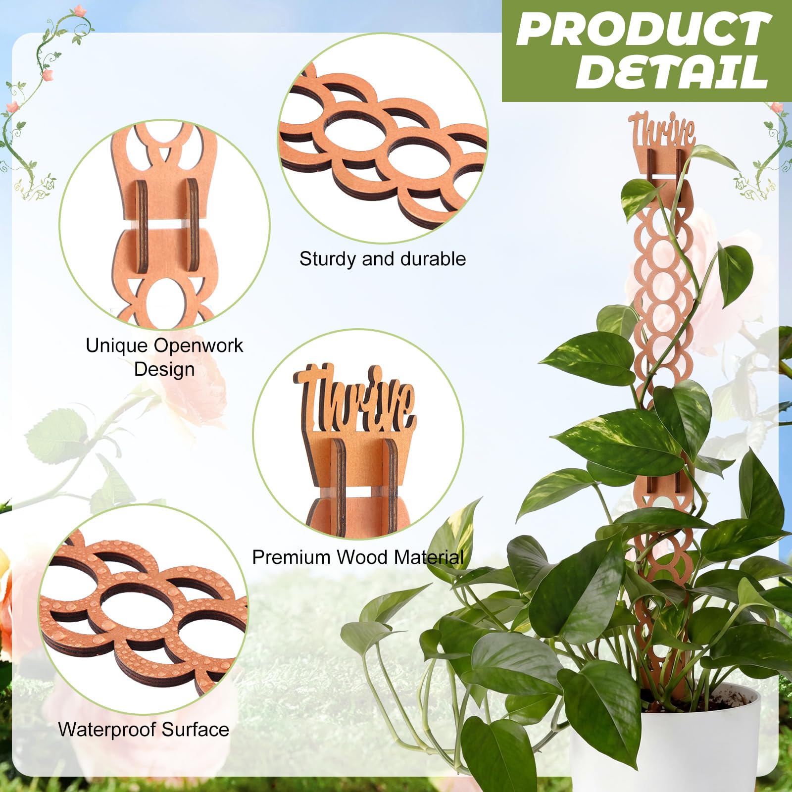 Otoolling tall assembled trellis beside ruler illustrating extendable height and space-saving benefit
