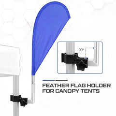 Otoolling mounted on a canopy tent leg, showing stable flag display advantage