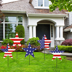 Otoolling front view of five patriotic yard signs showing variety and curb appeal