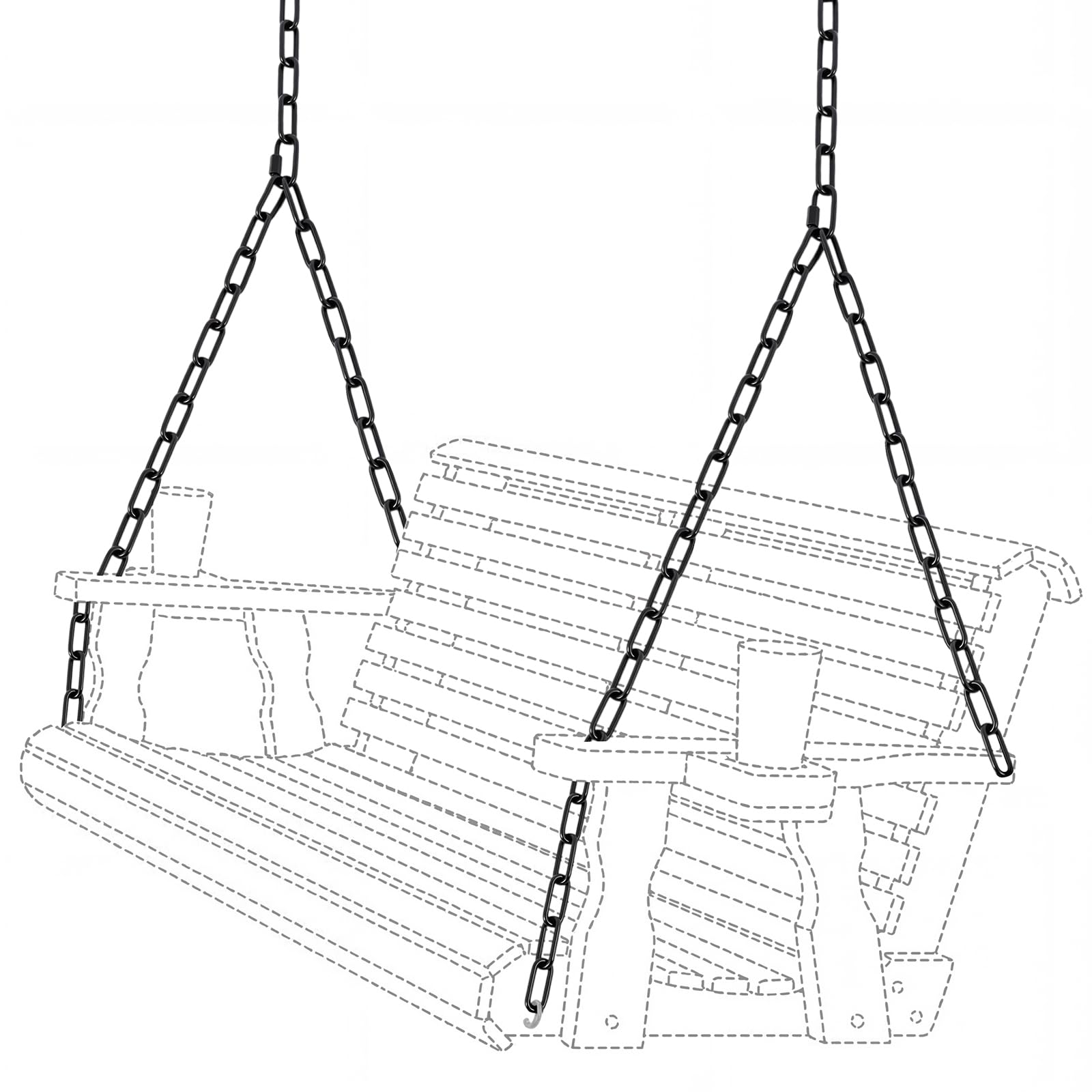 Otoolling front view of black hanging chain kit showing complete hardware and benefit