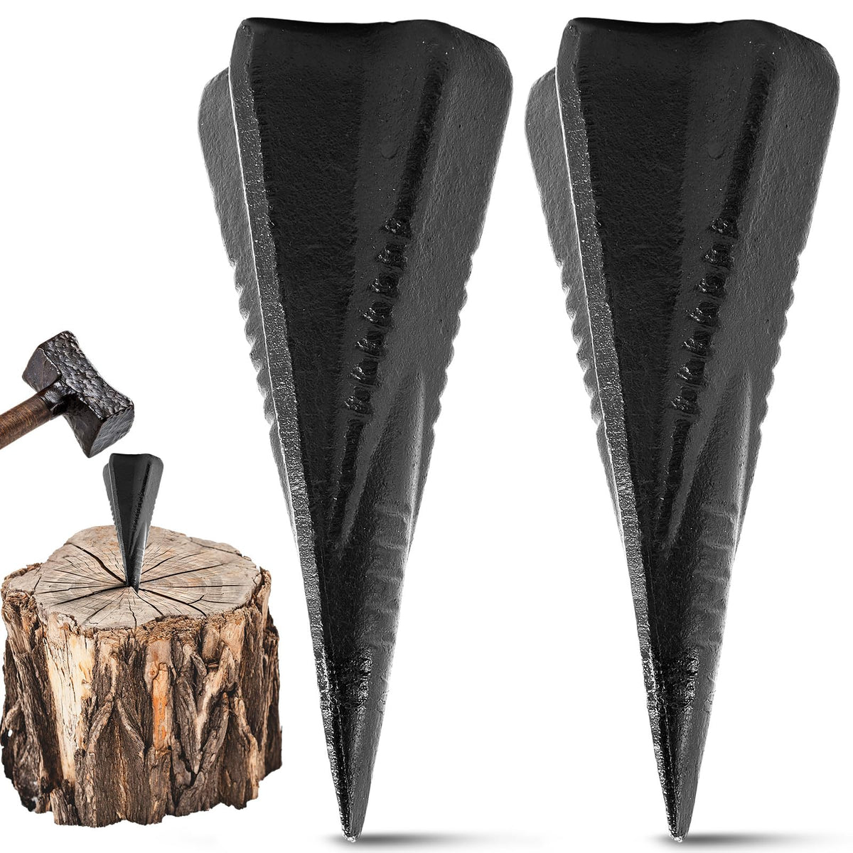 Otoolling front view of two black 4 lb wedges showing durable finish and shape, improving splitting control
