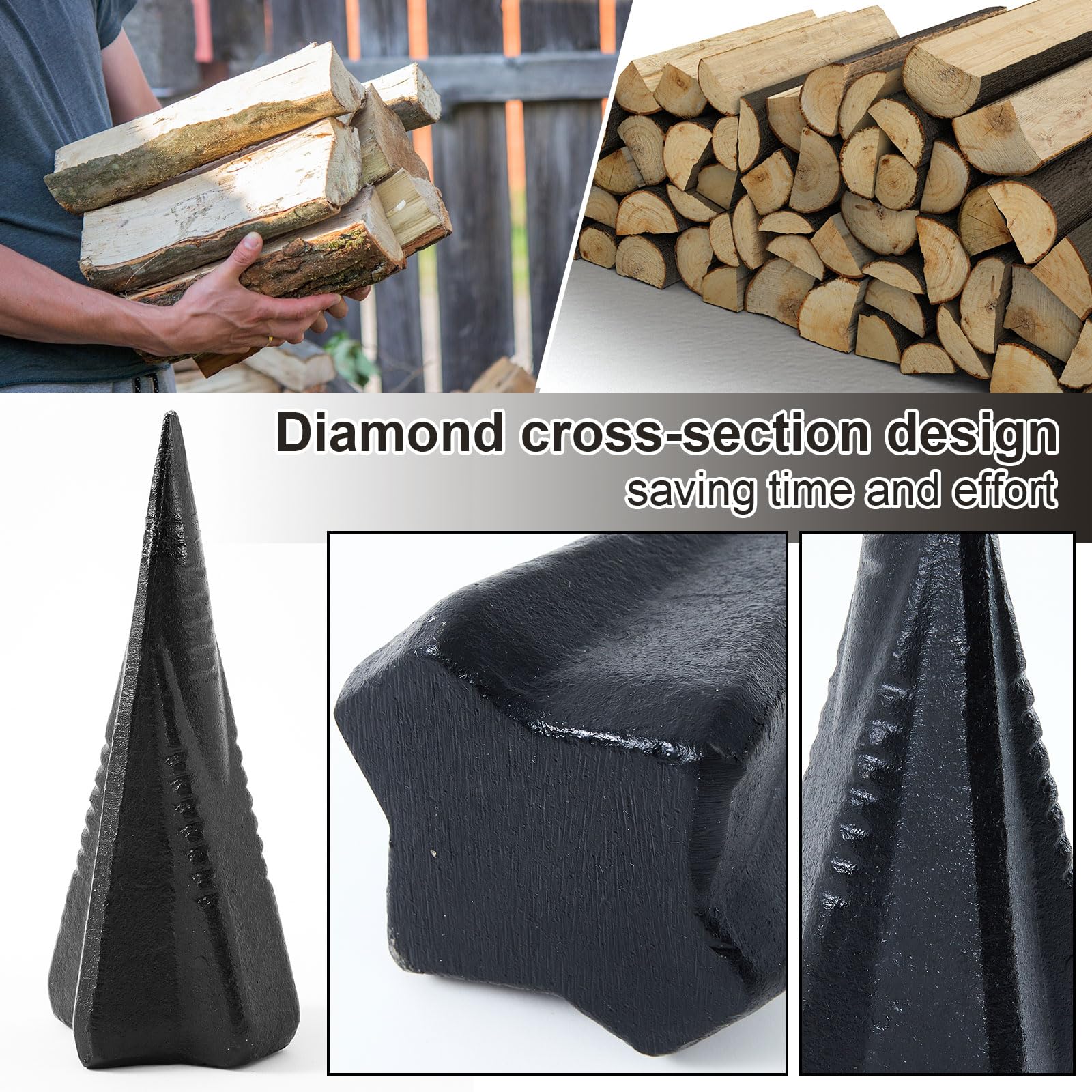 Otoolling wedge in use splitting a log with a hammer showing efficient manual firewood production