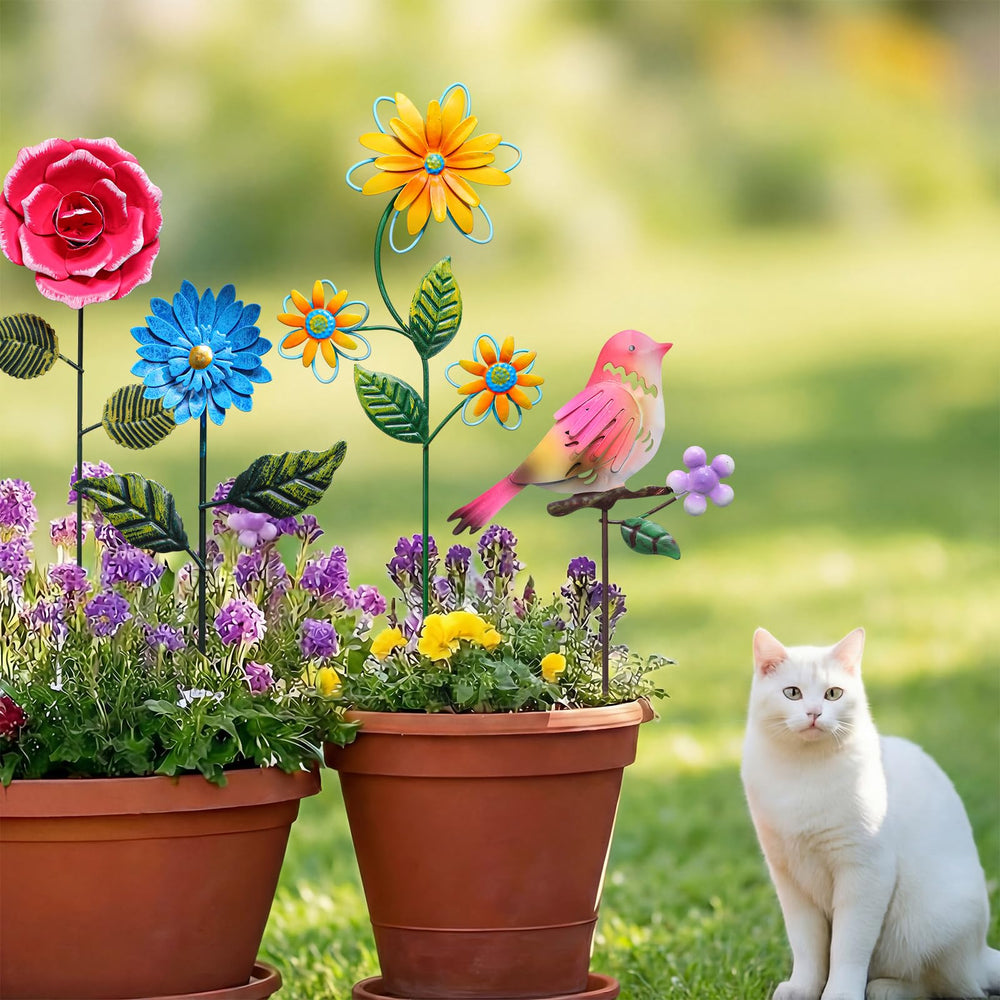Otoolling garden pathway with stakes adding vibrant seasonal color and welcoming atmosphere