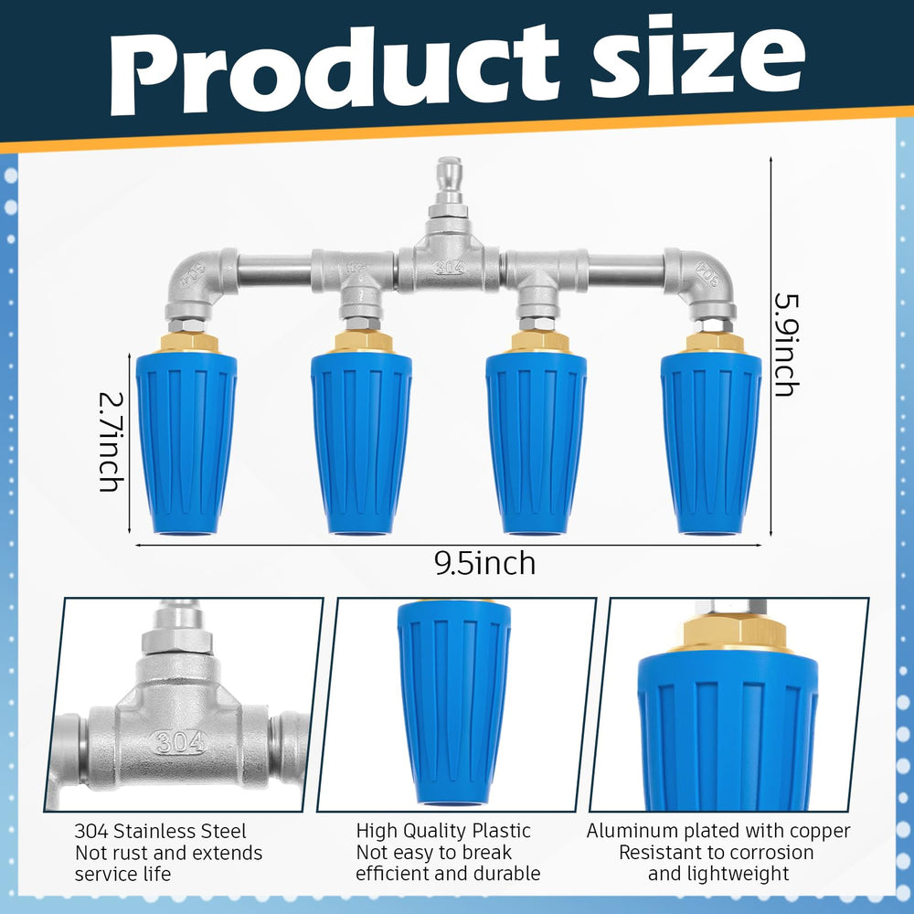 Otoolling turbo nozzle rotating jet detail illustrating 360° spin for faster cleaning