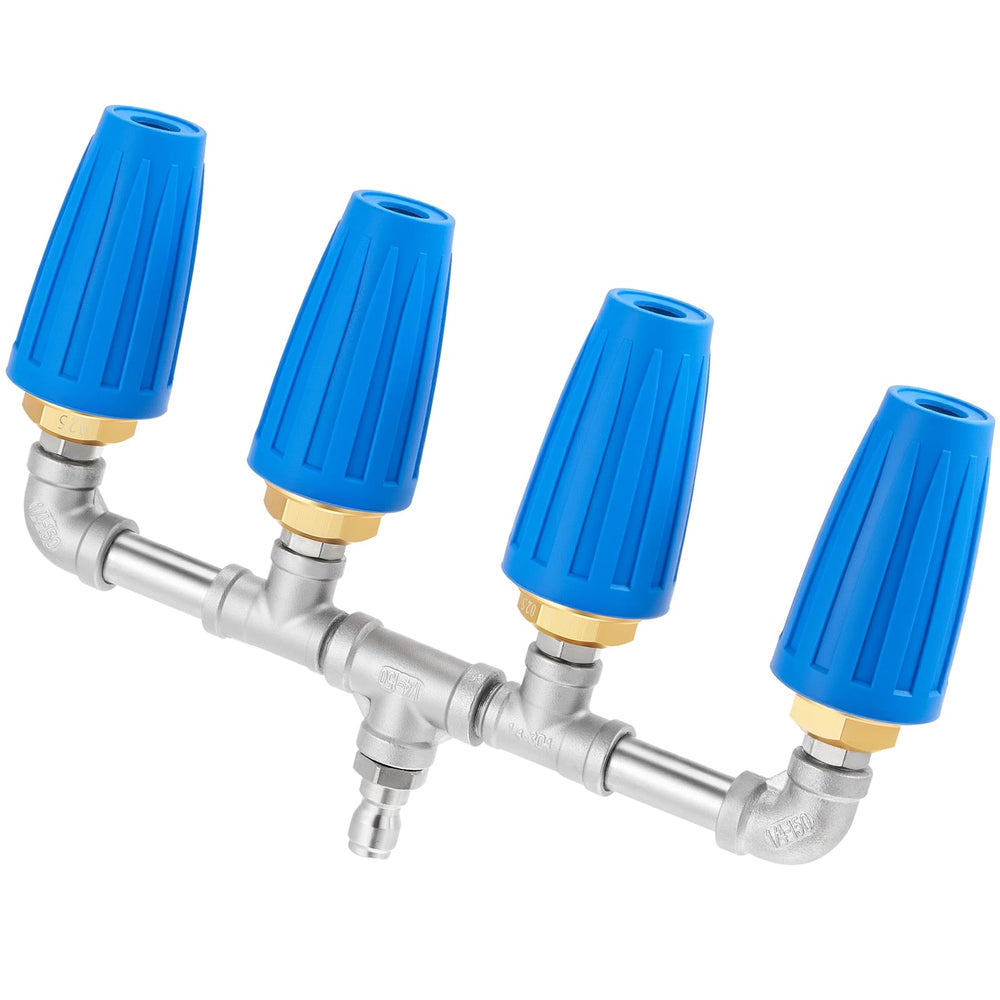 Otoolling turbo nozzle front view showing compact design and blue finish for ease of handling