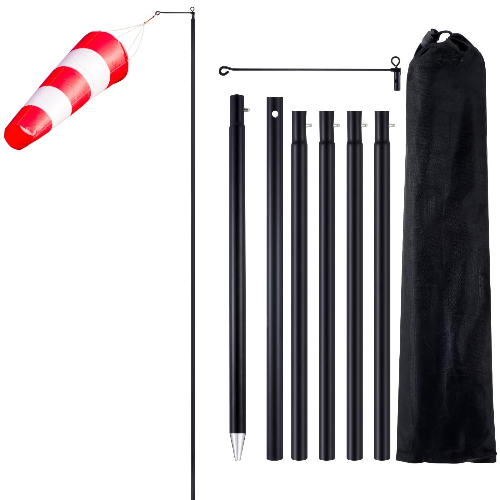 Otoolling windsock pole front view showing sturdy aluminum and weather-resistant finish