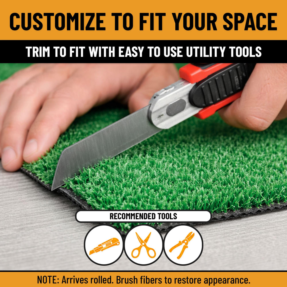 Ottomanson turf used in pet play area with toys showing easy cleaning and pet-friendly surface