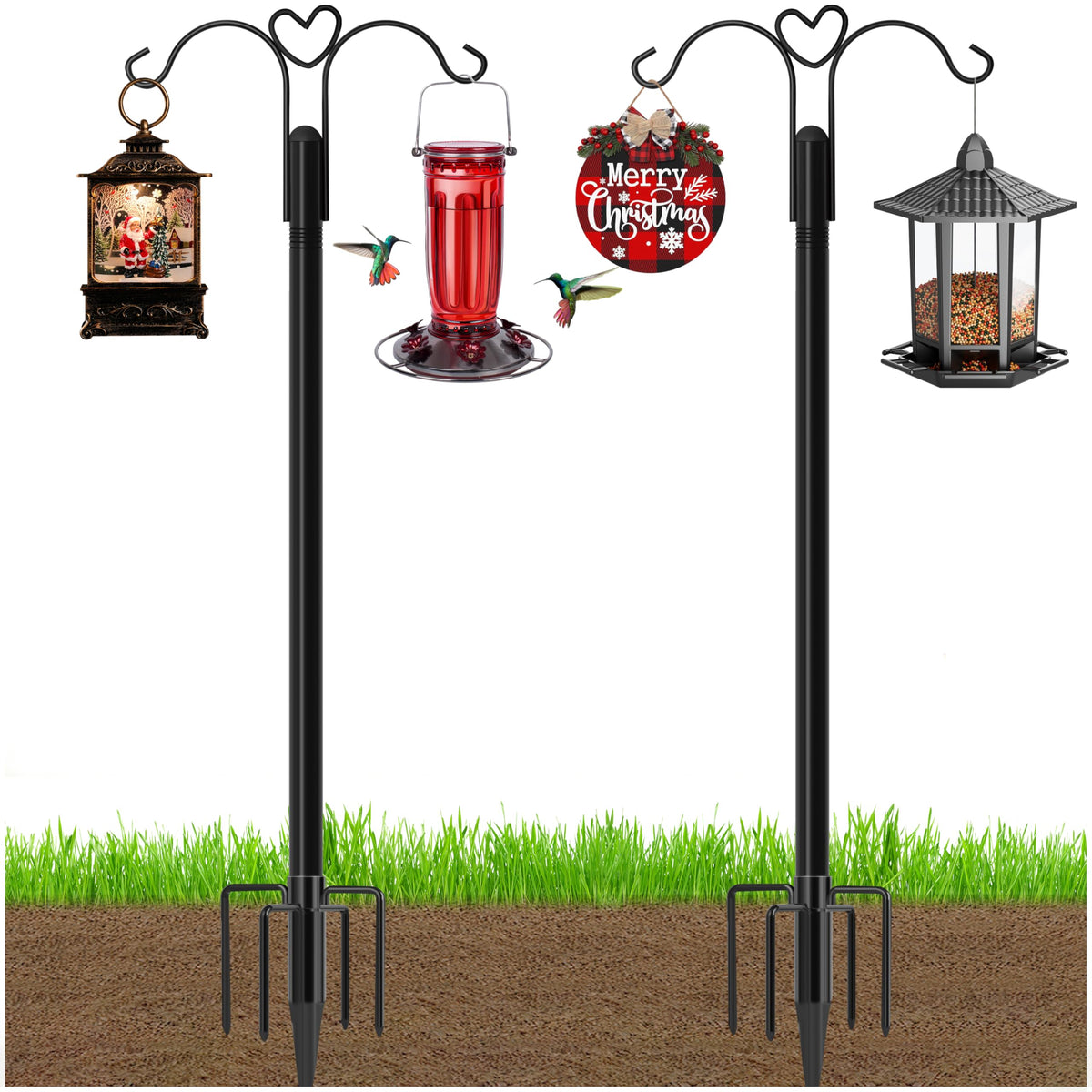 Ottsuls shepherd hooks front view showing two 76 inch poles and stable base, durable display