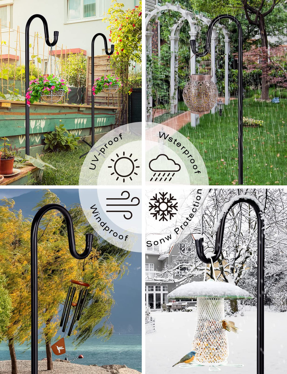 Ottsuls shepherd hook with bird feeder attracting birds and supporting wildlife
