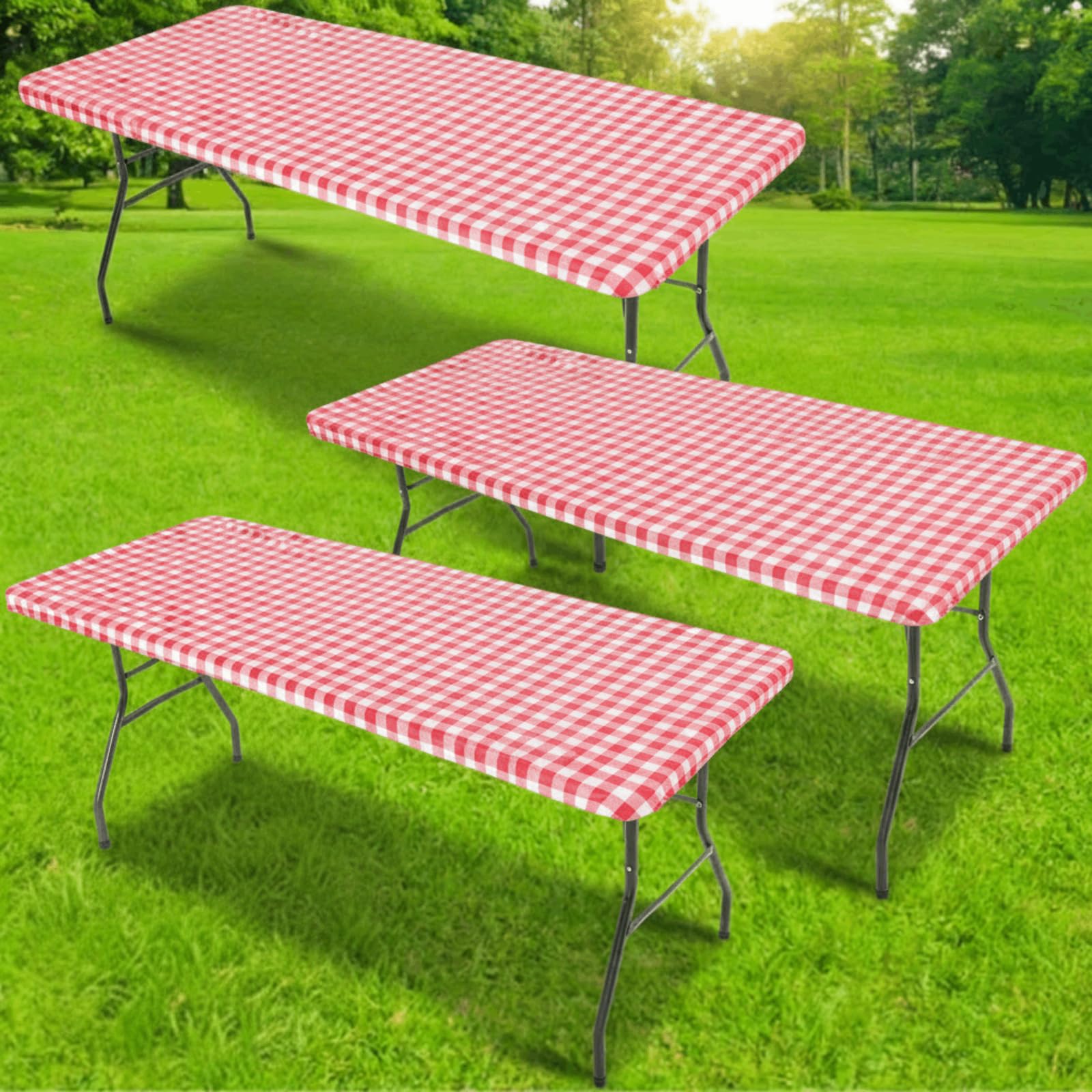 Oudain front view showing three red and white checkered covers and neat packaging for convenience
