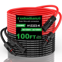 Oududianzi front packaging with two 100ft solar cables showing convenience