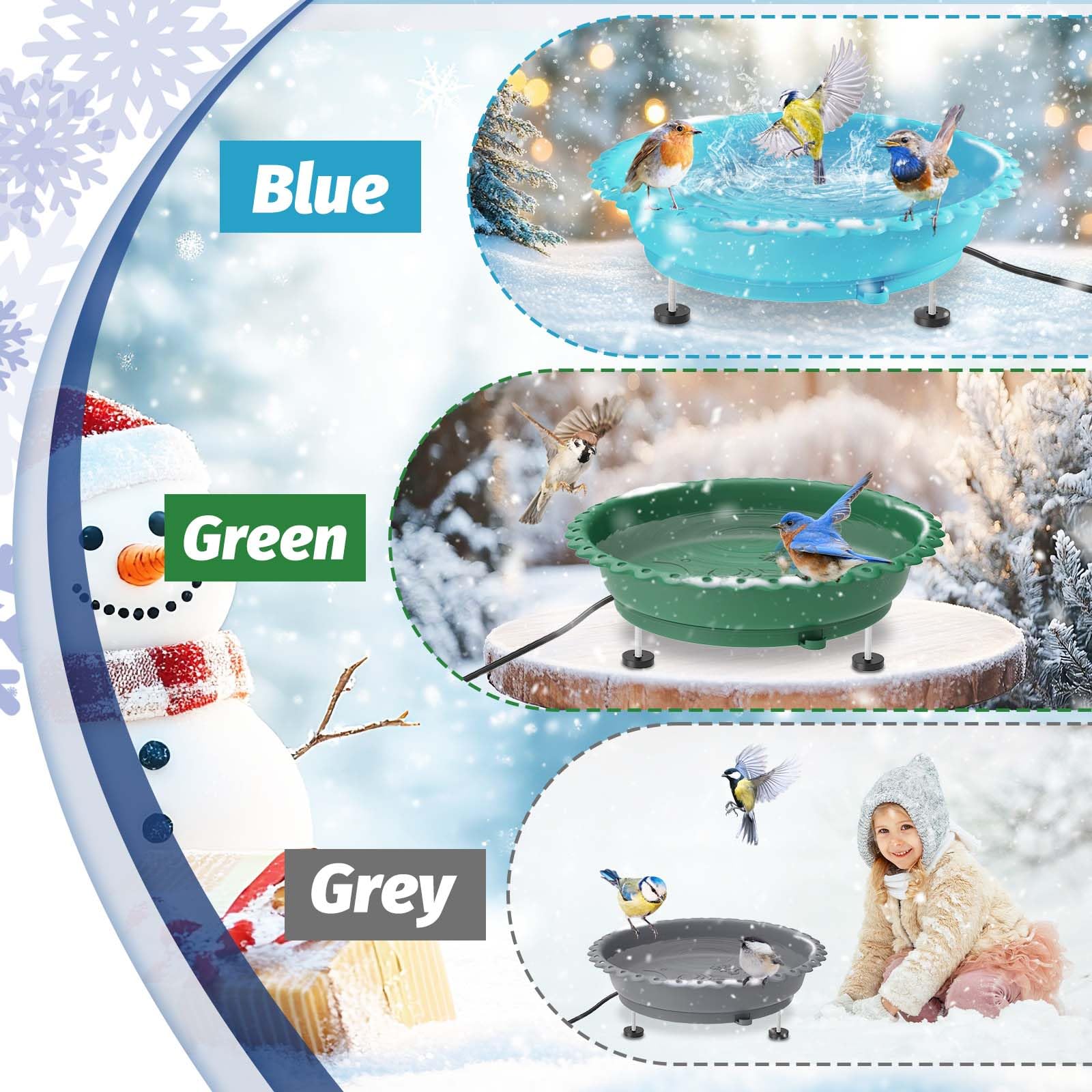 Ouinis heated bird bath placed in garden showing seasonal outdoor use benefit