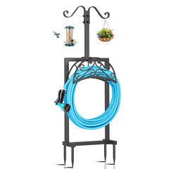 Ouinis front view of freestanding hose holder showing sturdy design and quick access