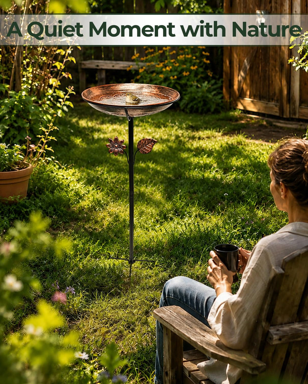 OUISJYER bird bath placed in garden to enhance backyard wildlife viewing