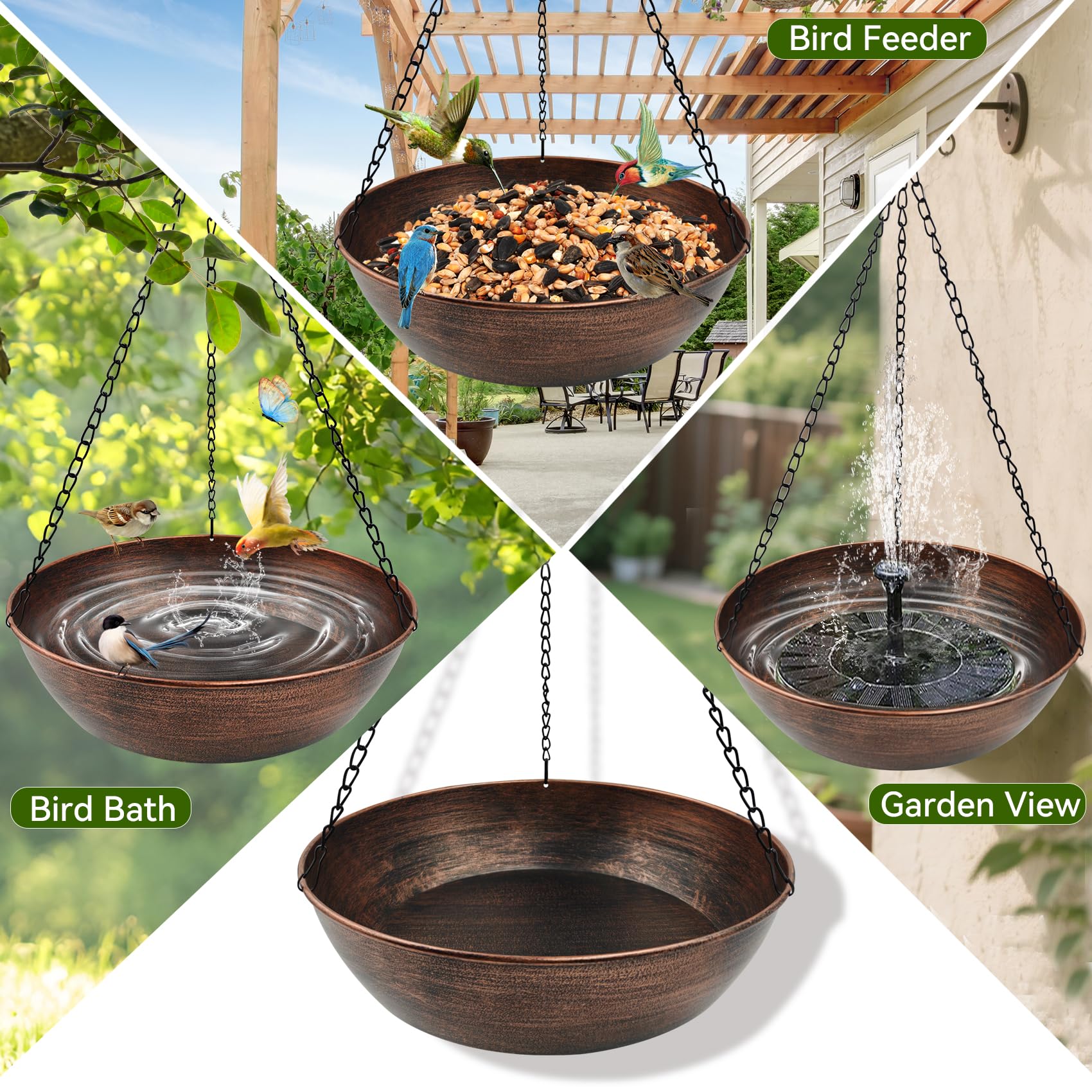 OUISJYER bird bath with pebbles demonstrating easier perching for small birds